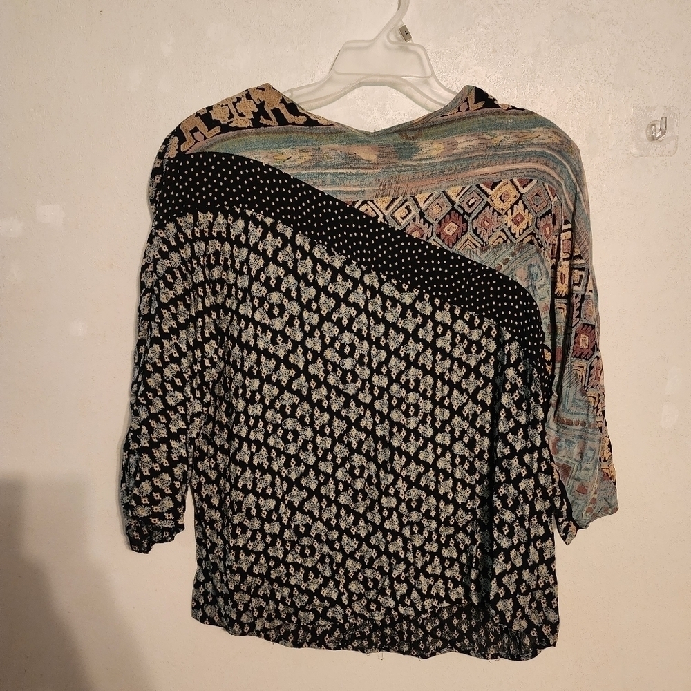 Vintage Ms Interpret Multicolor Blouse Keyhole Back Size M